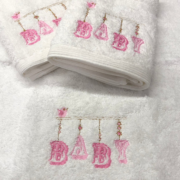 Pilbeam Jiggle & Giggle Pink Baby Embroidered 3 Face Washer Pack