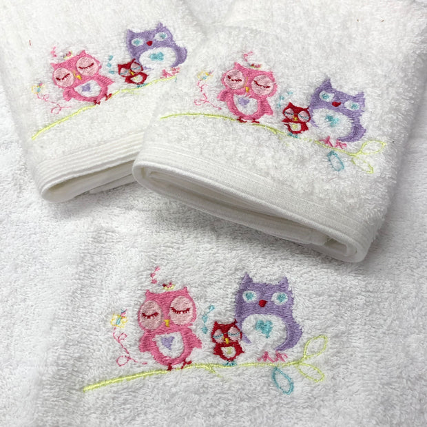Pilbeam Jiggle & Giggle Pink Owl Baby Embroidered 3 Face Washer Pack