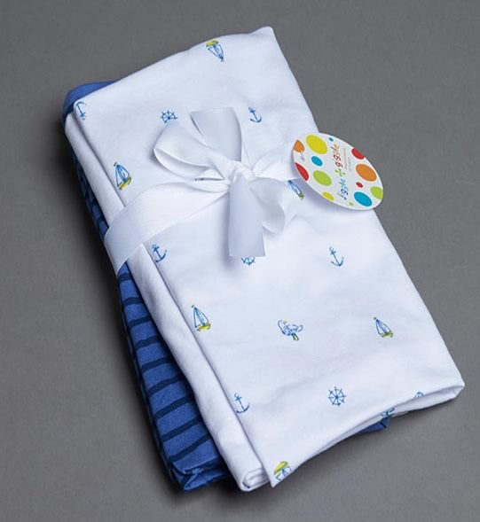 Jersey Printed & Navy Stripe Blankets by Jiggle & Giggle