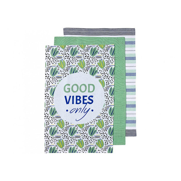 Ladelle Arise Good Vibes Kitchen Towel Set of 3 Green