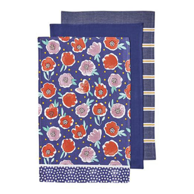 Ladelle Villa Floral Kitchen Towel Set of 3 Blue