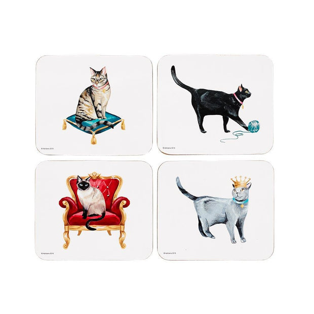 Ashdene Pampered Cats 4pk Coaster