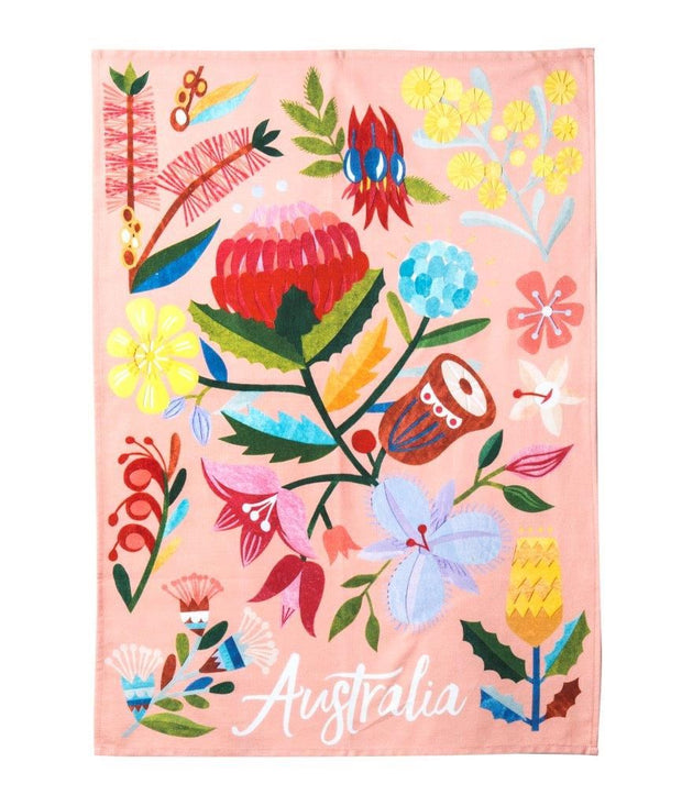 Australiana Flora Tea Towel - Pink