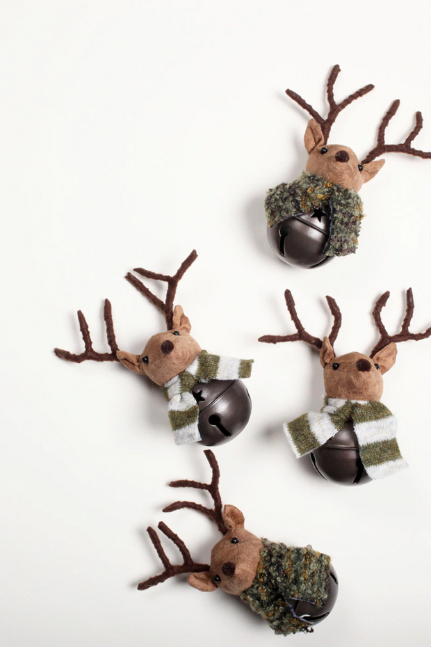 Fabric Woodland Hanging Reindeer Bell - Moss Scarf