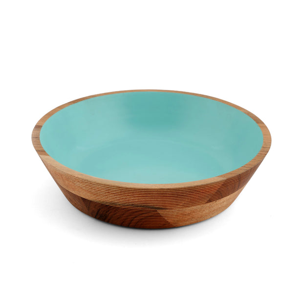 Round Etched Teal Wood Bowl