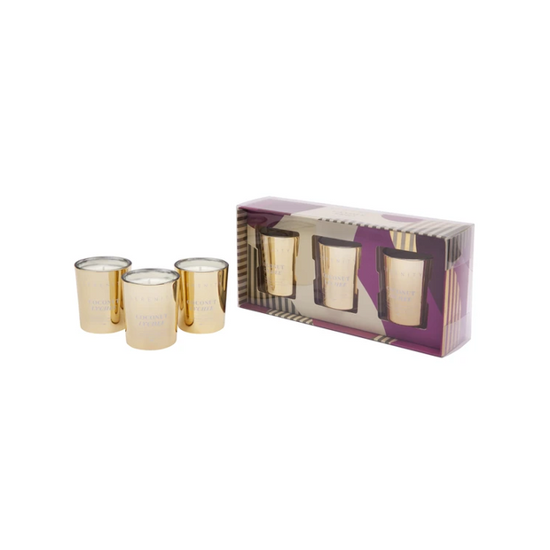 Set of 3 Votive Candle Gold Gift Set - Coconut Lychee