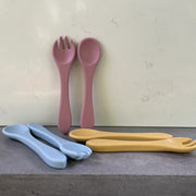 Hello Chester Dark Pink Silicone Spoon & Fork Set