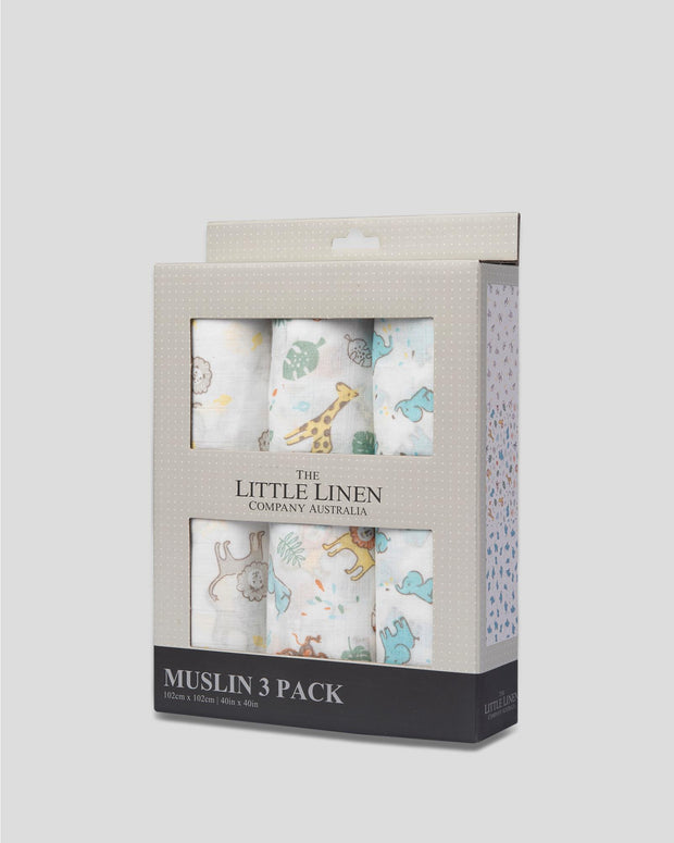 Little Linen Co Muslin 3Pk Prints - Safari Bear