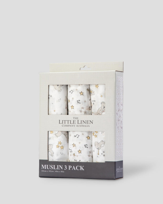Little Linen Co Muslin 3Pk Prints - Cheeky Koala