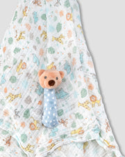 Little Linen Co Muslin Wrap & Crinkle Toy - Safari Bear