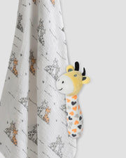 Little Linen Co Muslin Wrap & Crinkle Toy - Orange Giraffe
