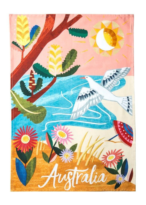 Australiana Coastal Tea Towel - Pink